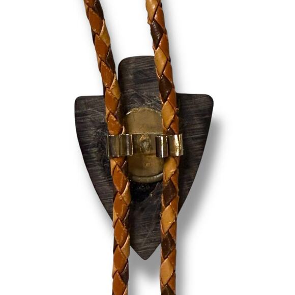 VTG Alamo Bolo Tie Mens Black Resin Brass Leather Tri-Color Chord Western Cowboy - Picture 4 of 7